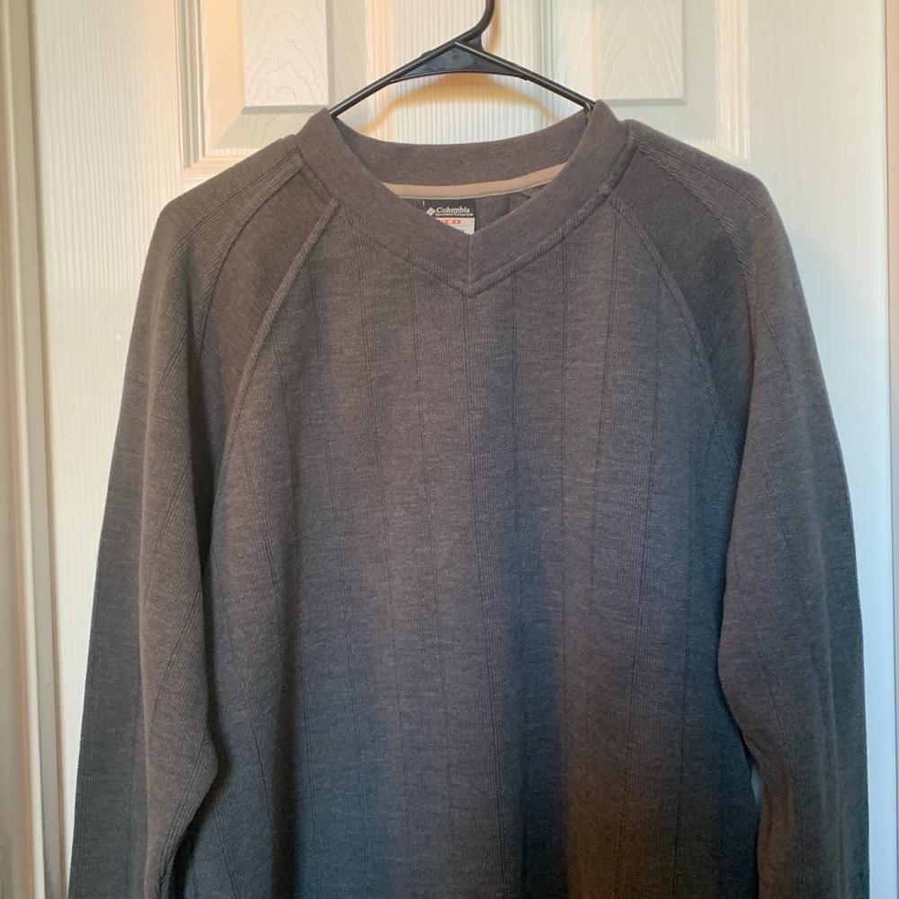 Columbia shirt men XCO pull on grey V neck heavy cotton blend Size L - Picture 2 of 8